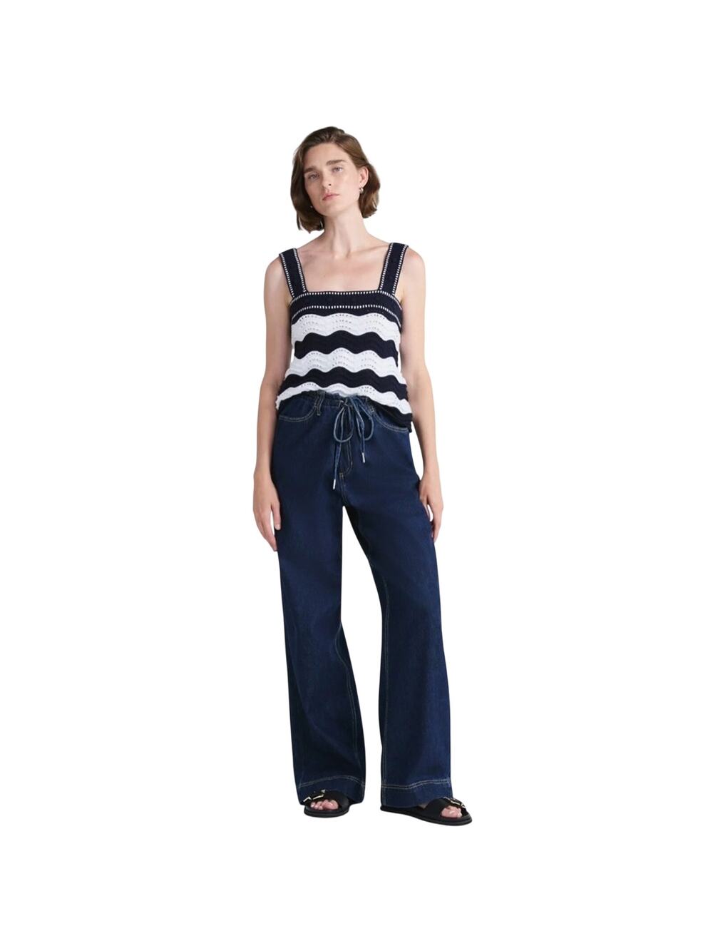 NWOT Free Assembly Loose Fit Wide Leg High Waisted Jeans Dark Wash Size 0